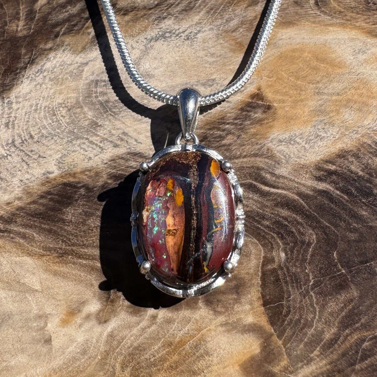 8.1ct Queensland Opal Pendant Necklace ~ 'Airlie Beach Dusk' | 925 Sterling Silver | Solid Australian Opal