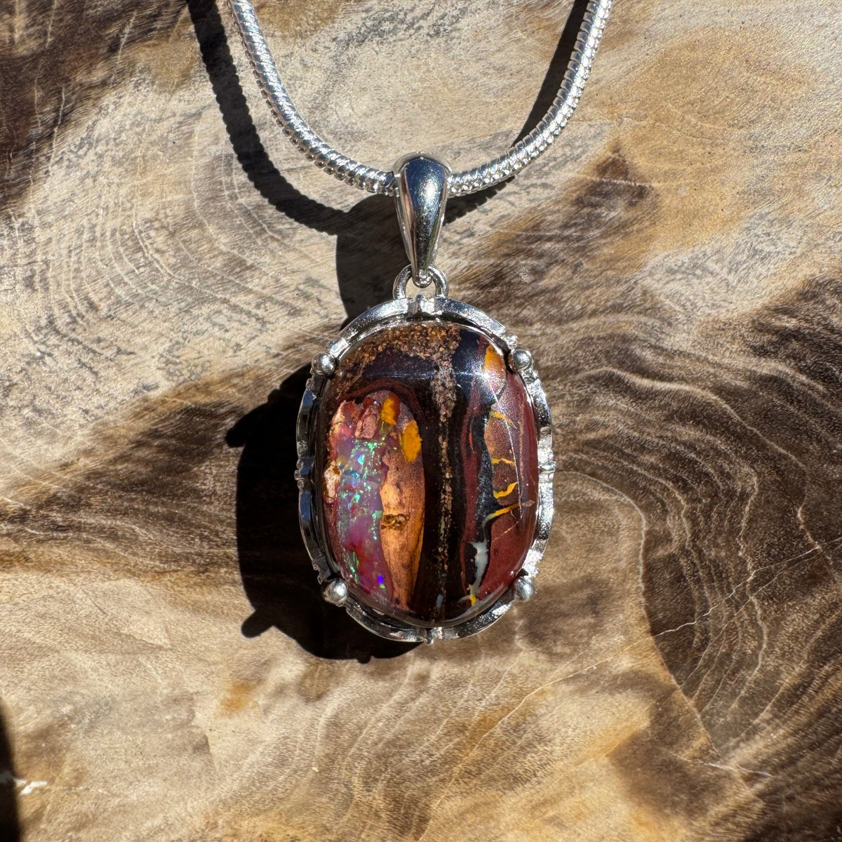 8.1ct Queensland Opal Pendant Necklace ~ 'Airlie Beach Dusk' | 925 Sterling Silver | Solid Australian Opal