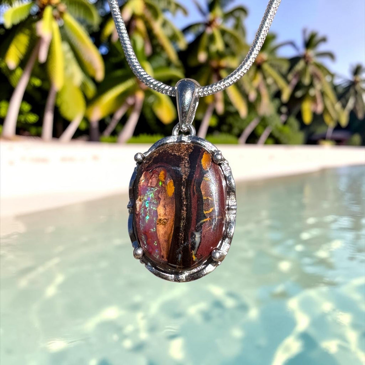 8.1ct Queensland Opal Pendant Necklace ~ 'Airlie Beach Dusk' | 925 Sterling Silver | Solid Australian Opal