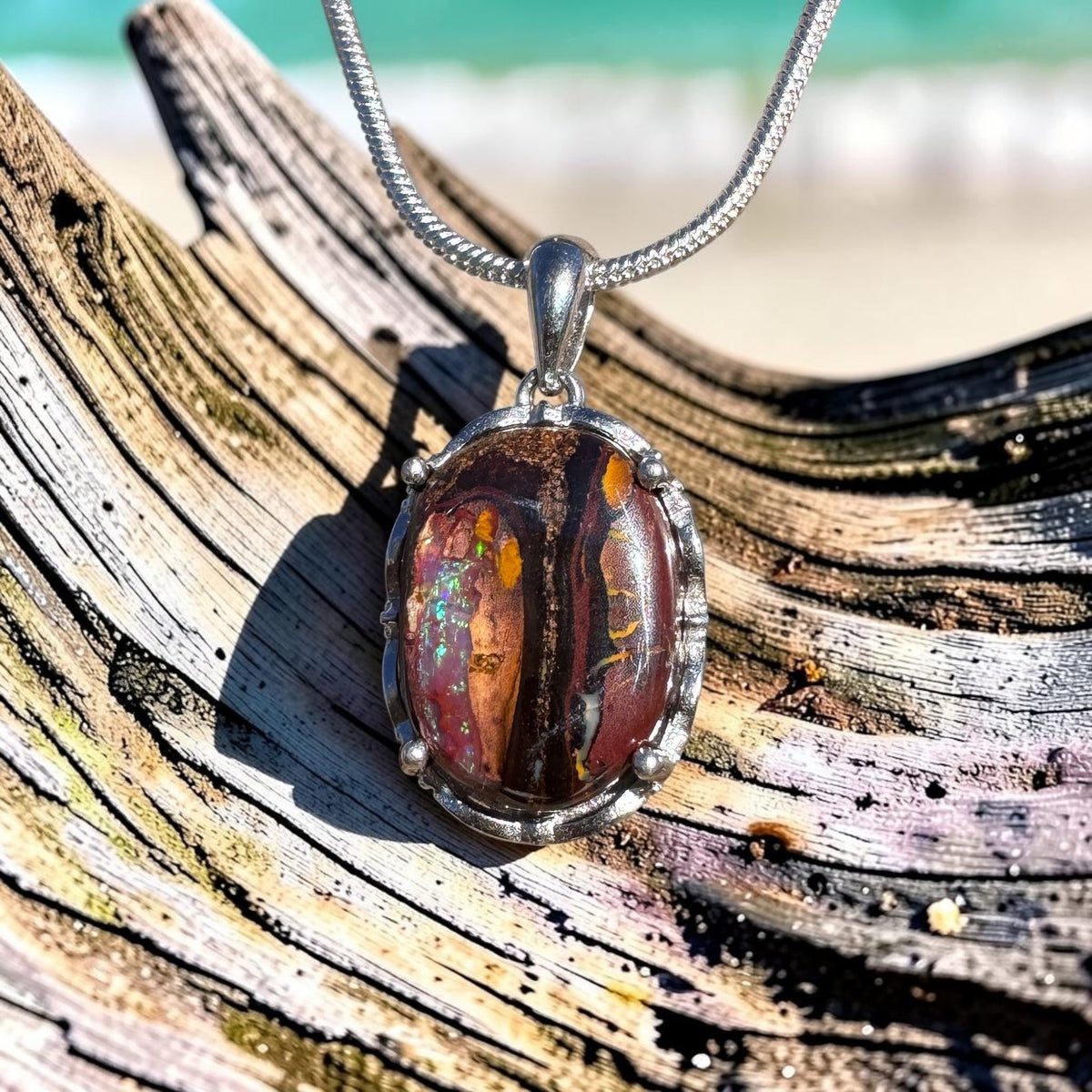 8.1ct Queensland Opal Pendant Necklace ~ 'Airlie Beach Dusk' | 925 Sterling Silver | Solid Australian Opal