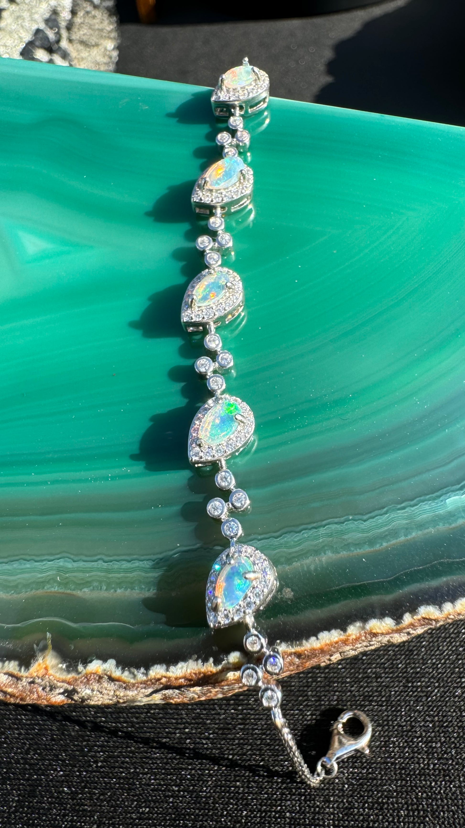 'Coastal Breeze' ~ Handcrafted 1.5ct Mintabie Opal and Cubic Zirconia Sterling Silver Bracelet - Iona Opal Australia