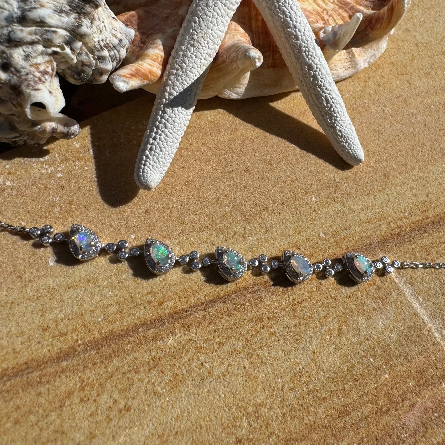 'Coastal Breeze' ~ Handcrafted 1.5ct Mintabie Opal and Cubic Zirconia Sterling Silver Bracelet