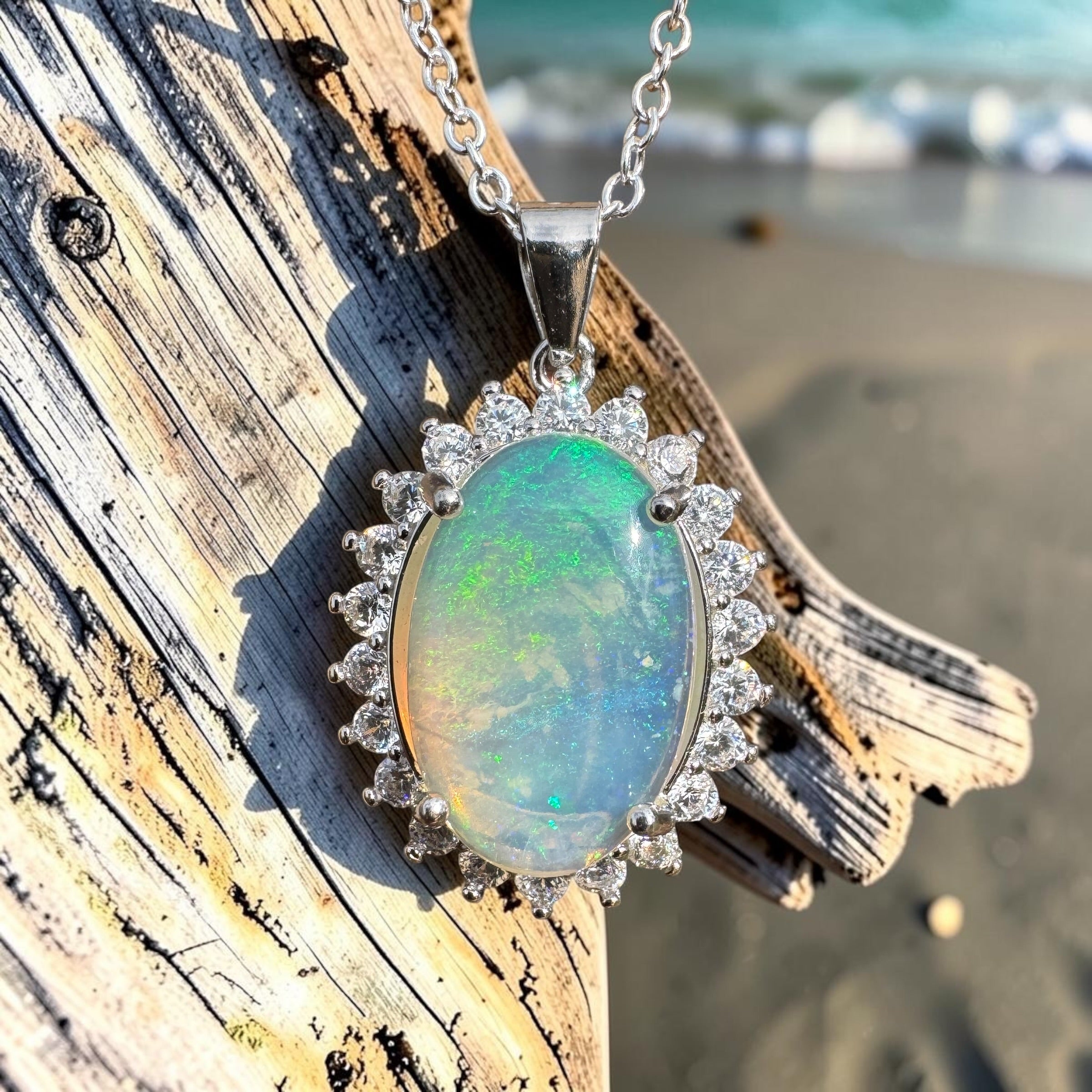 3.6ct Coober Pedy Crystal Opal Pendant Necklace ~ 'Numinbah Valley' | 925 Sterling Silver | Solid Australian Opal