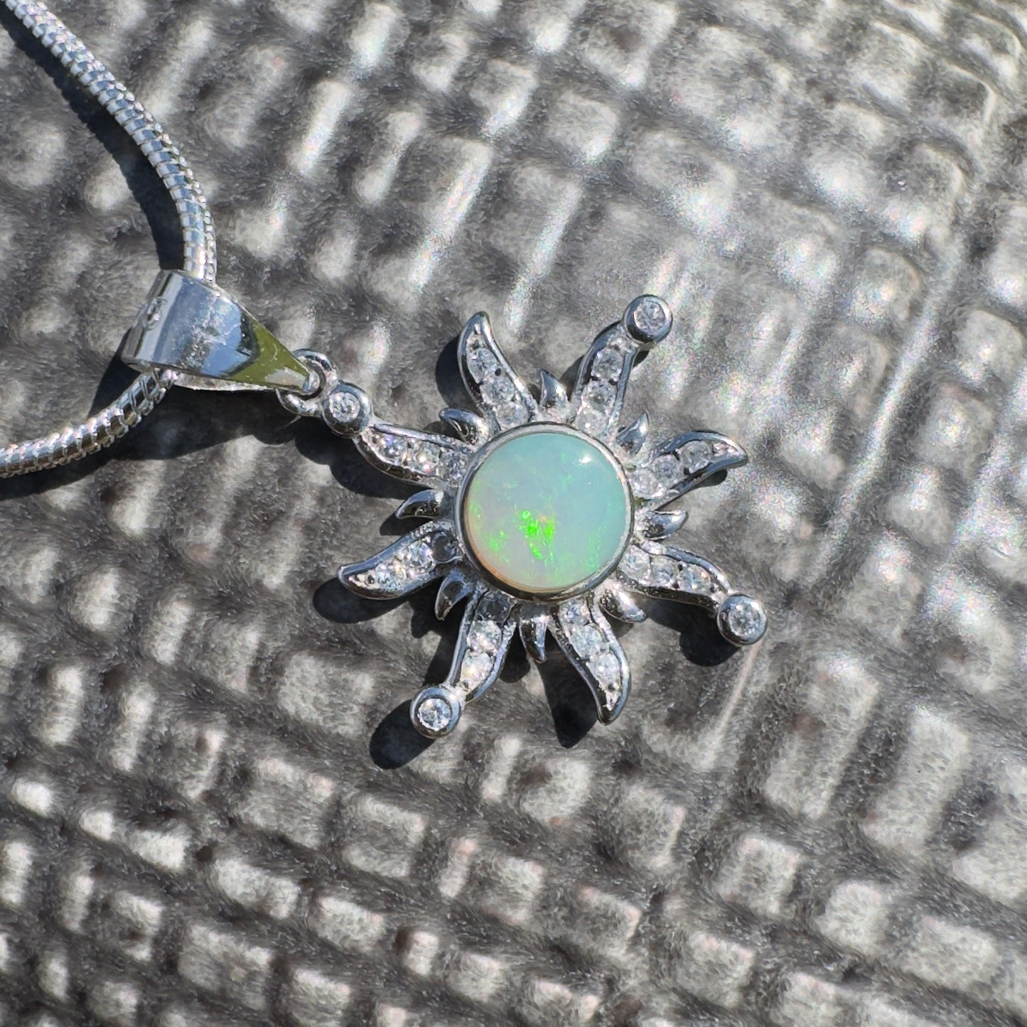 'Sun Gazer' ~ Handcrafted 0.8ct Solid Lightning Ridge Opal and Cubic Zirconia Sterling Silver Sun Pendant