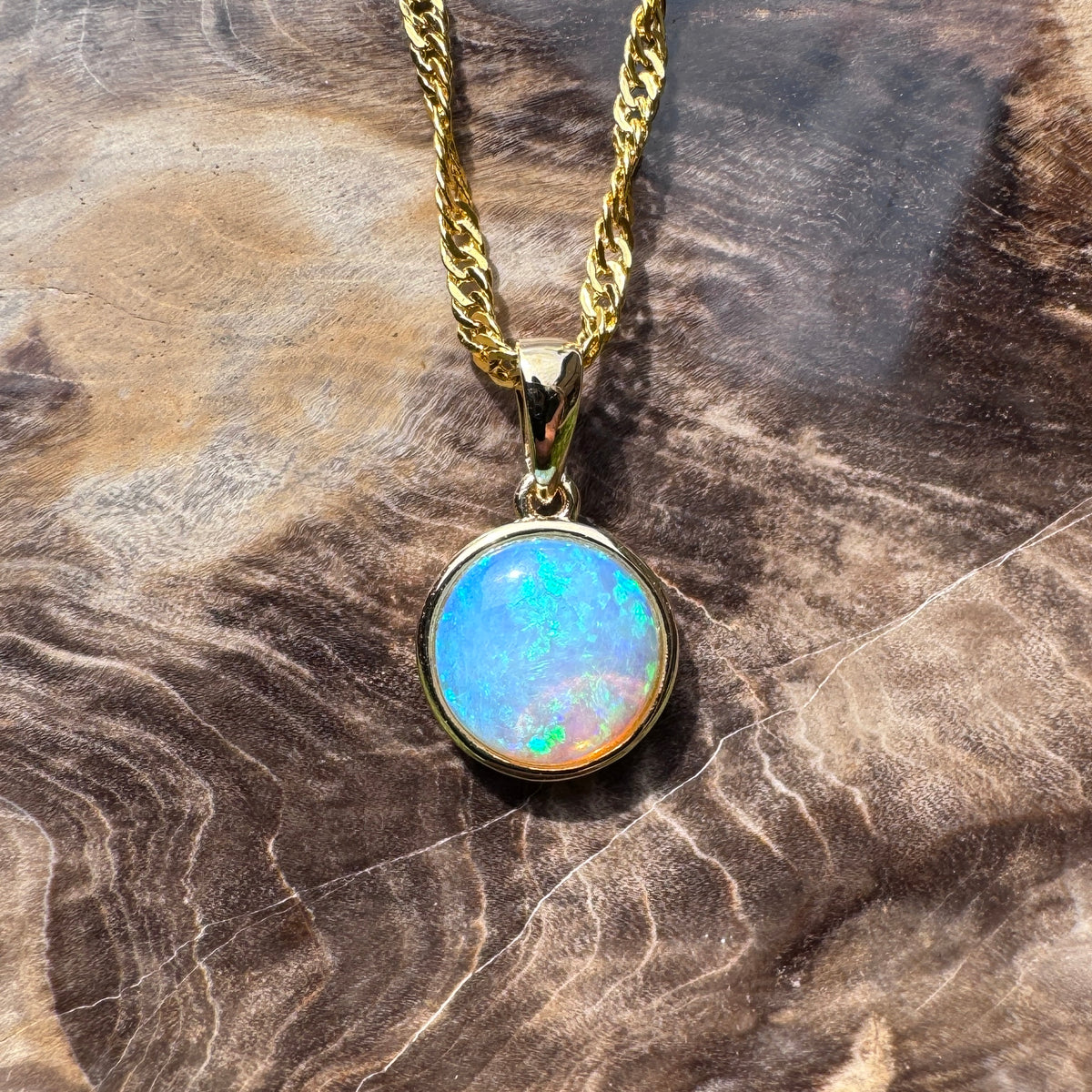 1.1ct Lightning Ridge Opal Pendant Necklace ~ 'Katherine Gorge Greens' | 14ct Yellow Gold | Solid Australian Opal