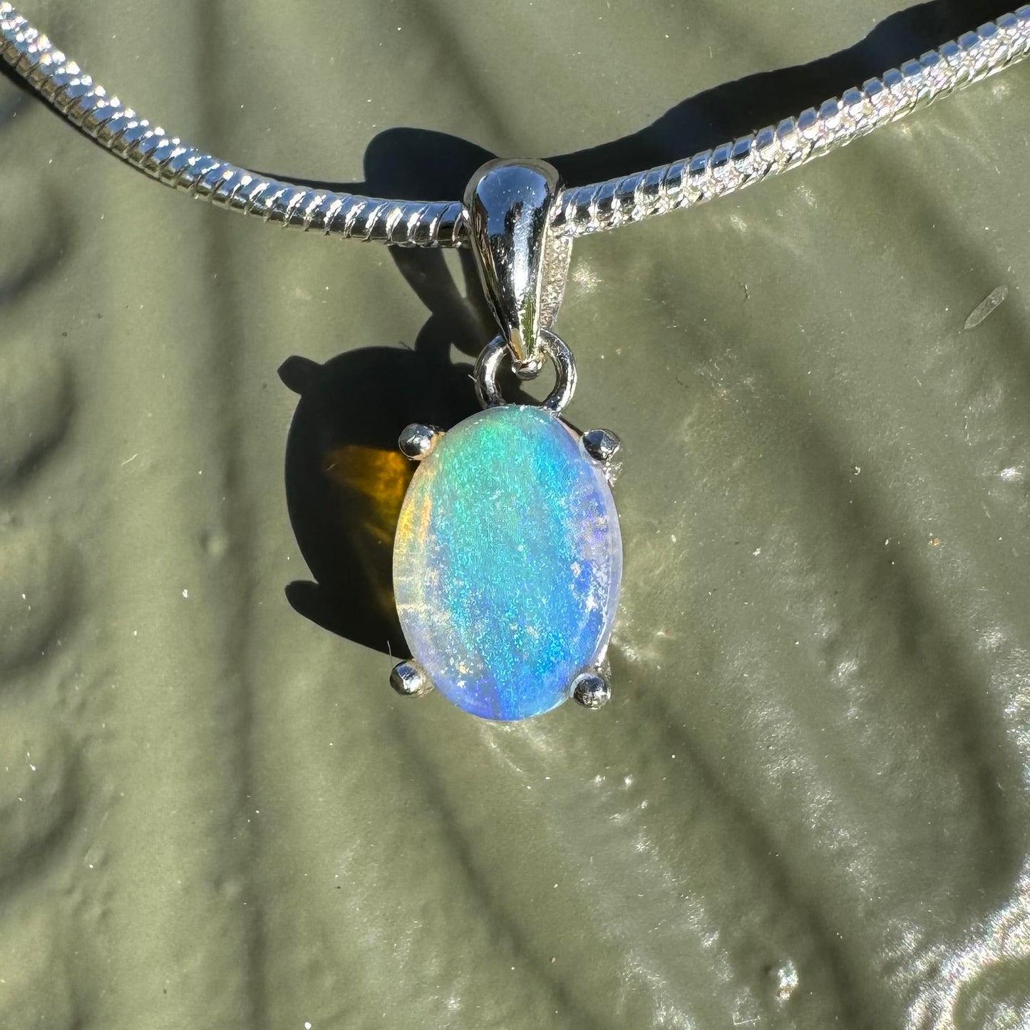 'Blue Ocean' ~ Handcrafted 0.8ct Solid Lightning Ridge Opal Sterling Silver Pendant Necklace