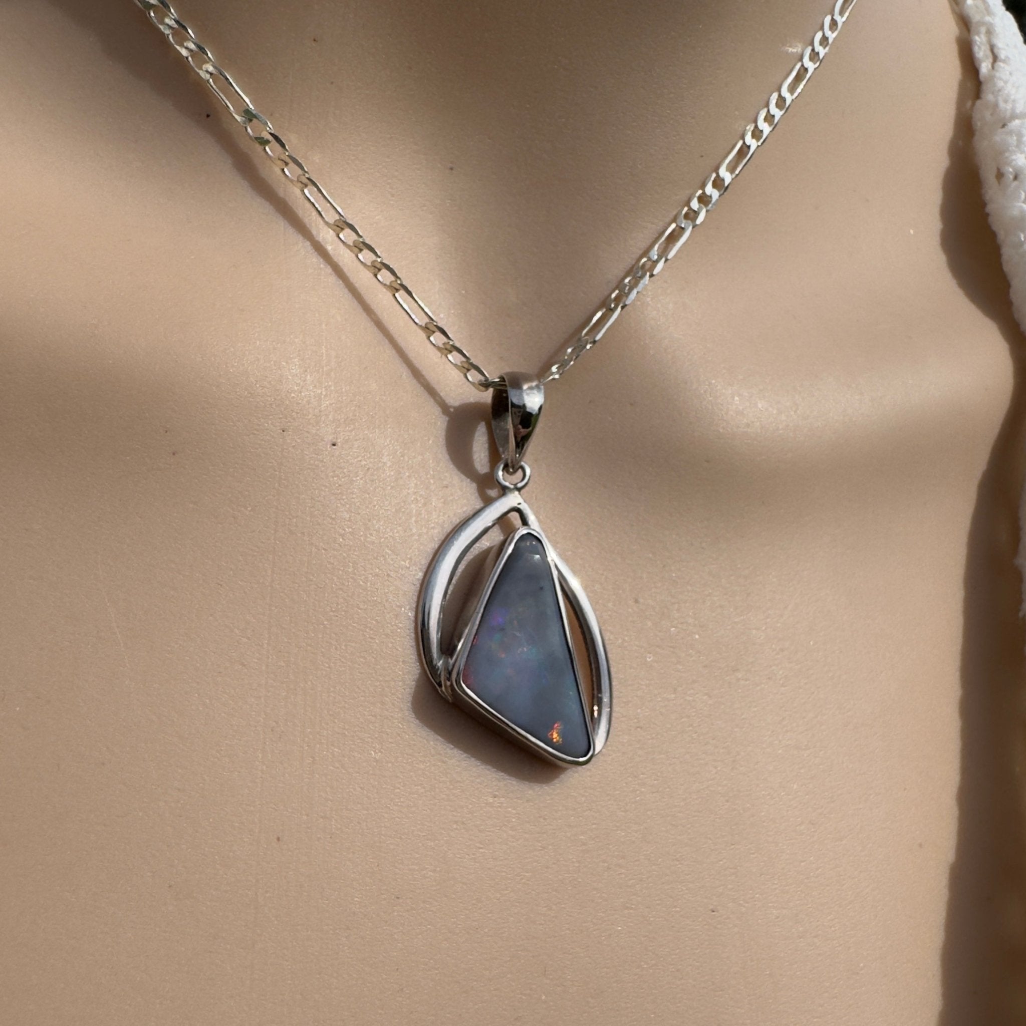 8.9ct Lightning Ridge Semi Black Opal Pendant Necklace ~ 'Kimberley Starlight Drift' | 925 Sterling Silver | Solid Australian Opal