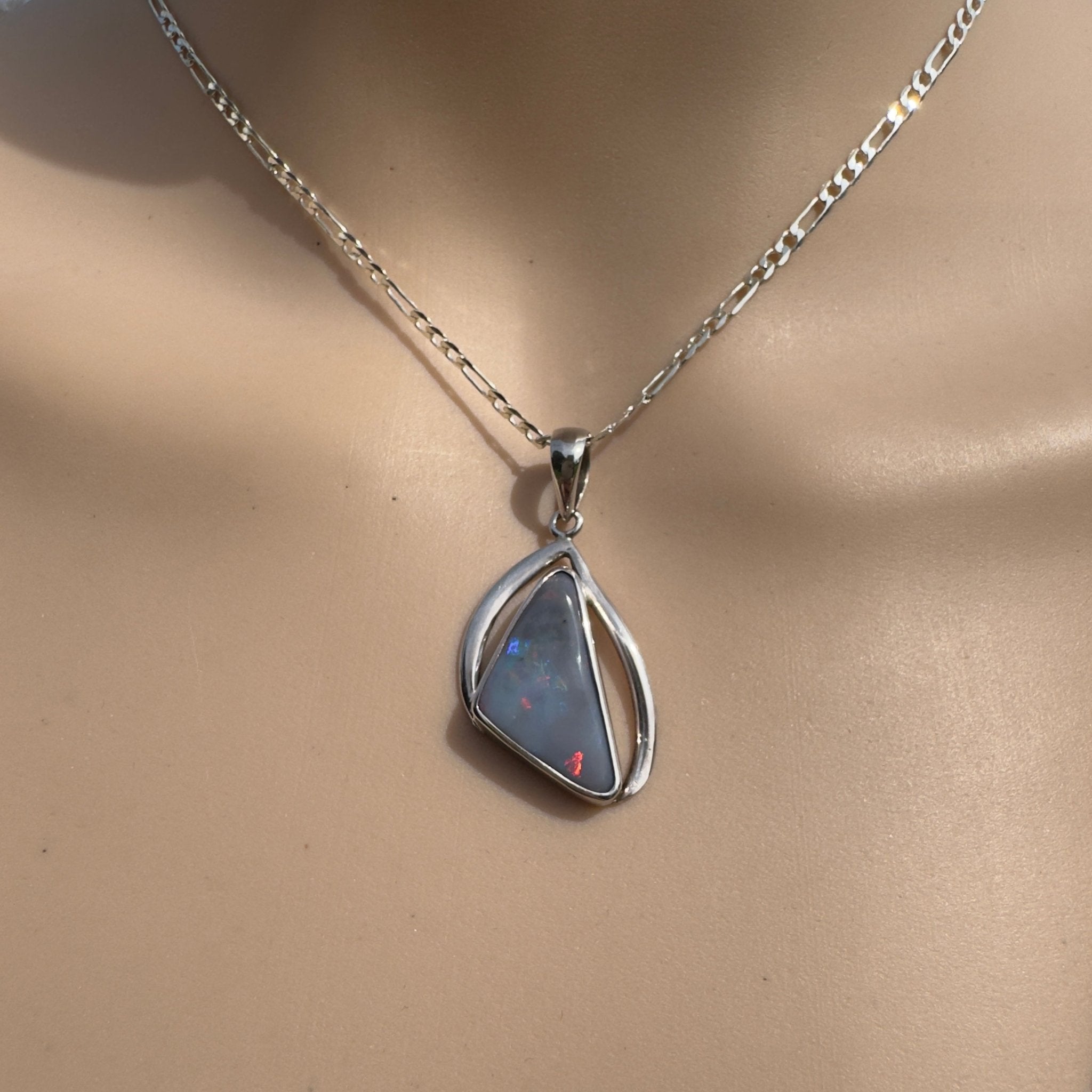 8.9ct Lightning Ridge Semi Black Opal Pendant Necklace ~ 'Kimberley Starlight Drift' | 925 Sterling Silver | Solid Australian Opal