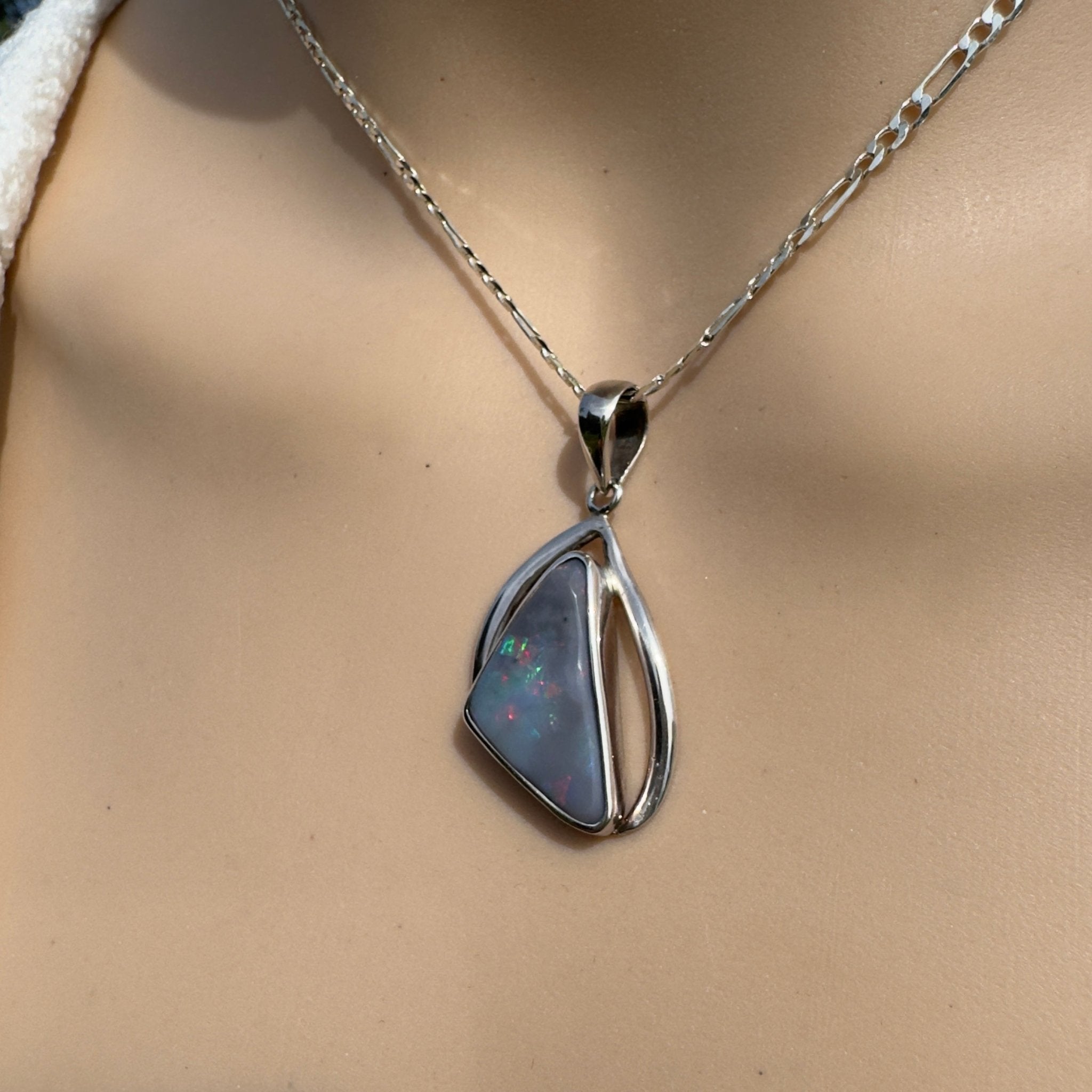 8.9ct Lightning Ridge Semi Black Opal Pendant Necklace ~ 'Kimberley Starlight Drift' | 925 Sterling Silver | Solid Australian Opal