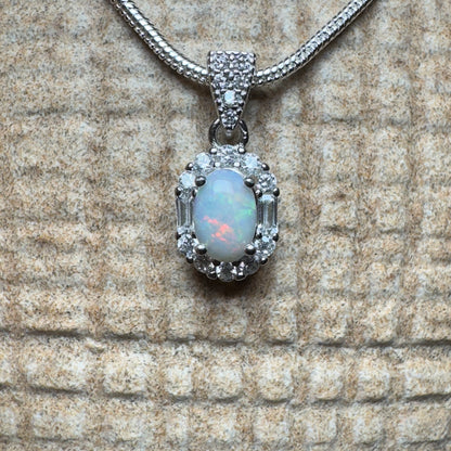 ‘Shimmering Reds' ~ Handcrafted 0.6ct Solid Coober Pedy Opal and Cubic Zirconia Sterling Silver Pendant