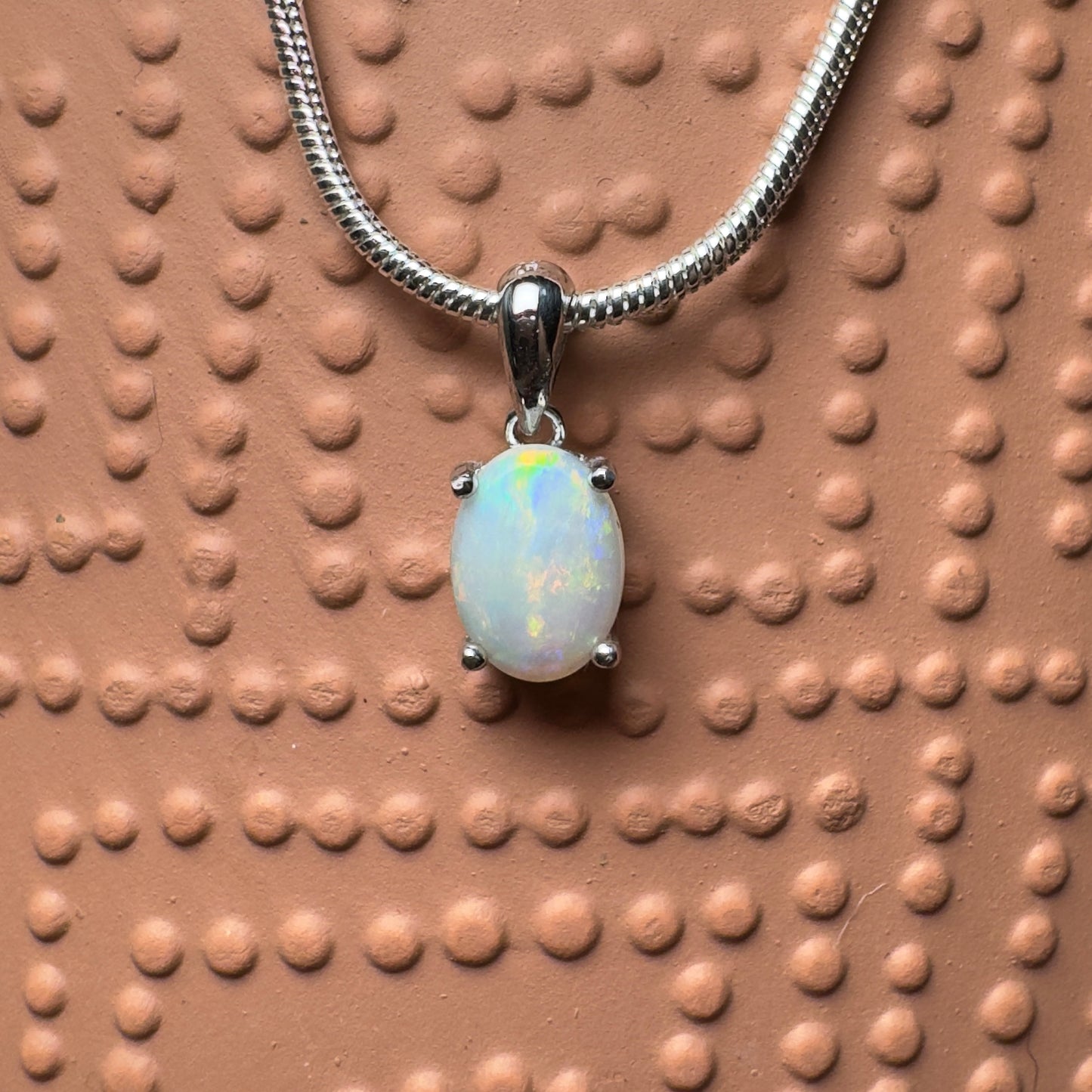 'Rainbow' ~ Handcrafted 0.8ct Solid Coober Pedy Opal Sterling Silver Pendant Necklace