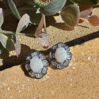 'Outback Stars' ~ Handcrafted 1.4ct Solid Coober Pedy Opal and Cubic Zirconia Sterling Silver Earrings