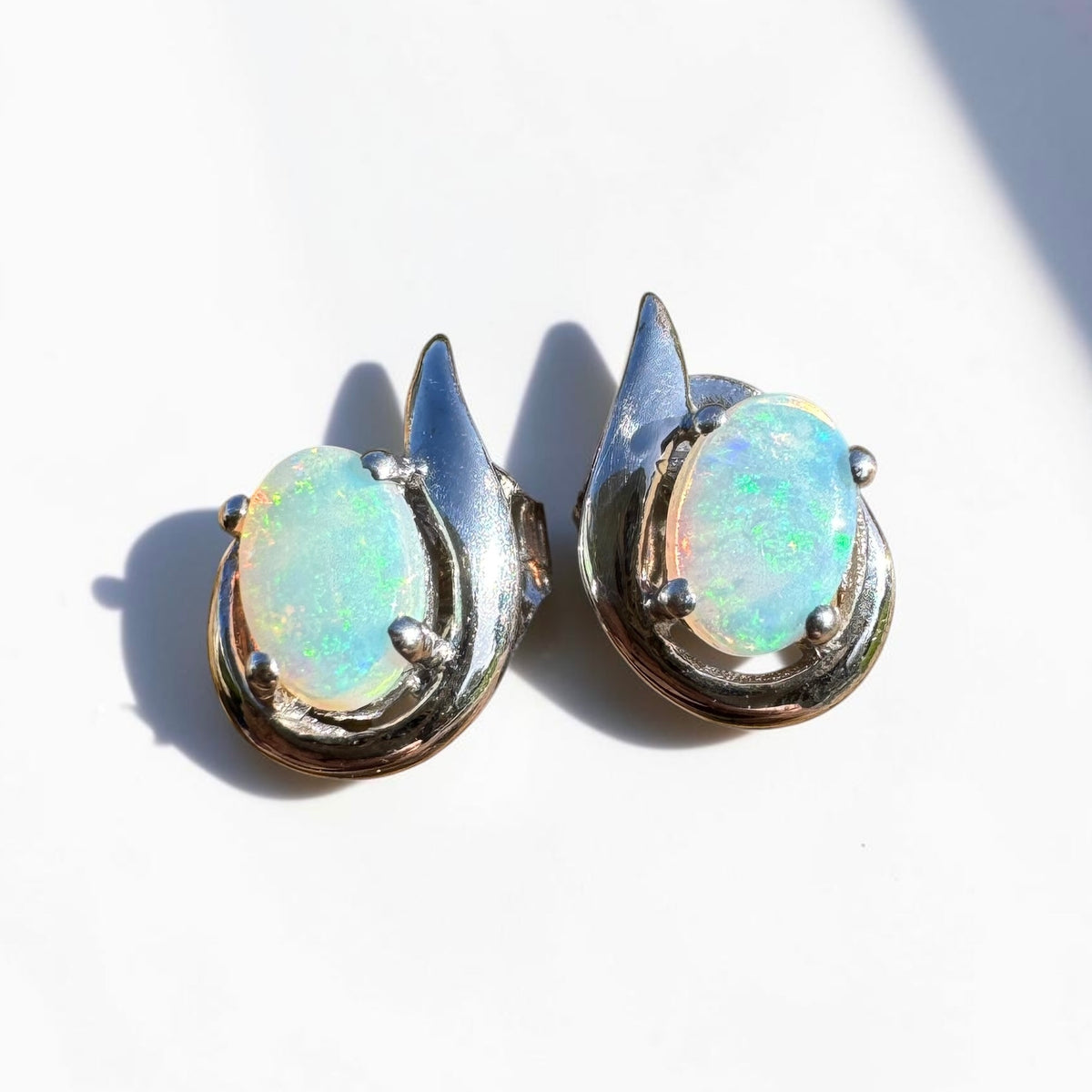 1ct Coober Pedy Opal Stud Earrings ~ 'Tidbinbilla Twin Light' | 925 Sterling Silver | Solid Australian Opal
