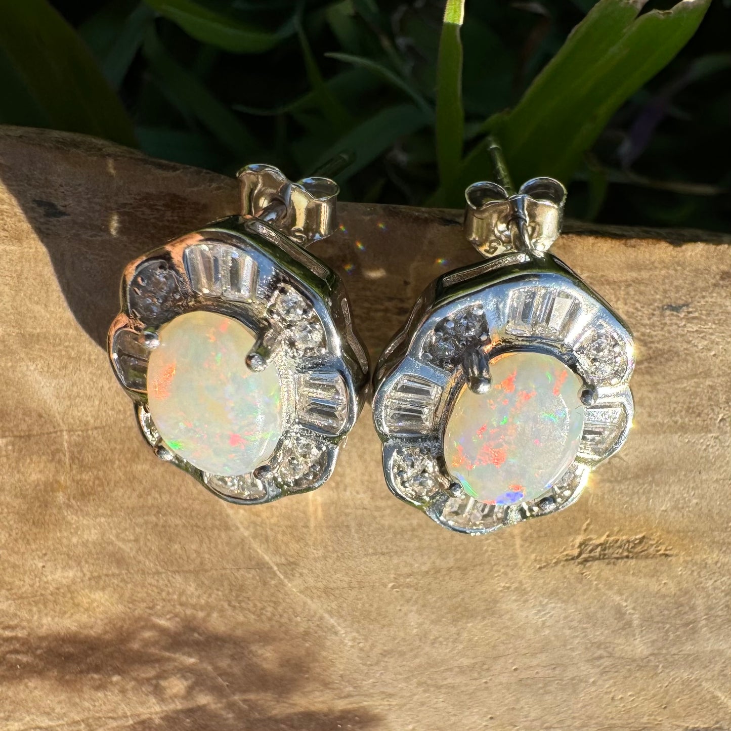 1.4ct Solid Coober Pedy Opal and Cubic Zirconia Sterling Silver Earrings