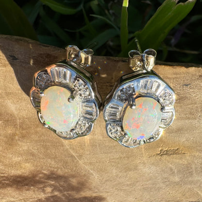 1.4ct Solid Coober Pedy Opal and Cubic Zirconia Sterling Silver Earrings