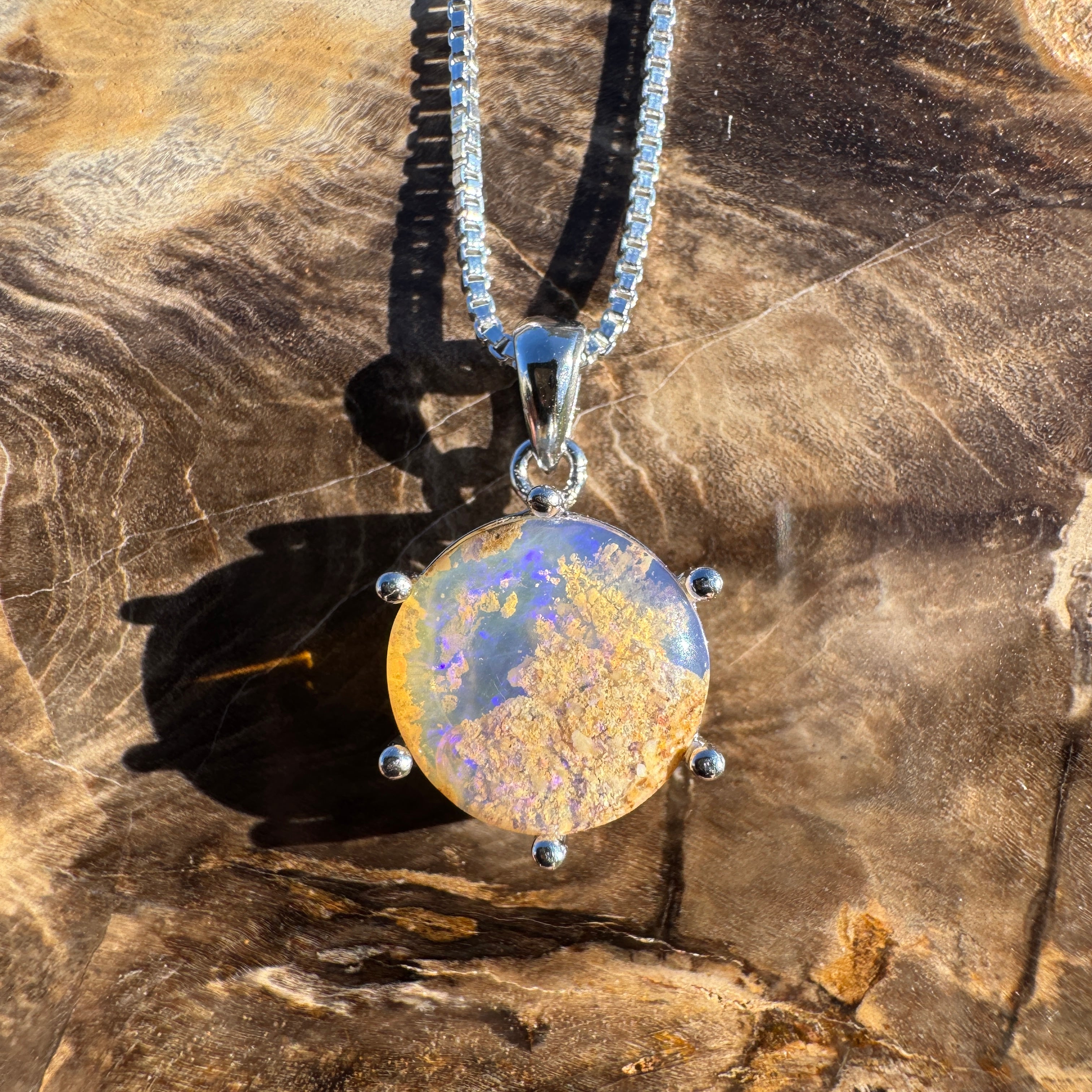 3.6ct Queensland Opal Pendant Necklace ~ 'Boulia Twilight' | 925 Sterling Silver | Solid Australian Opal