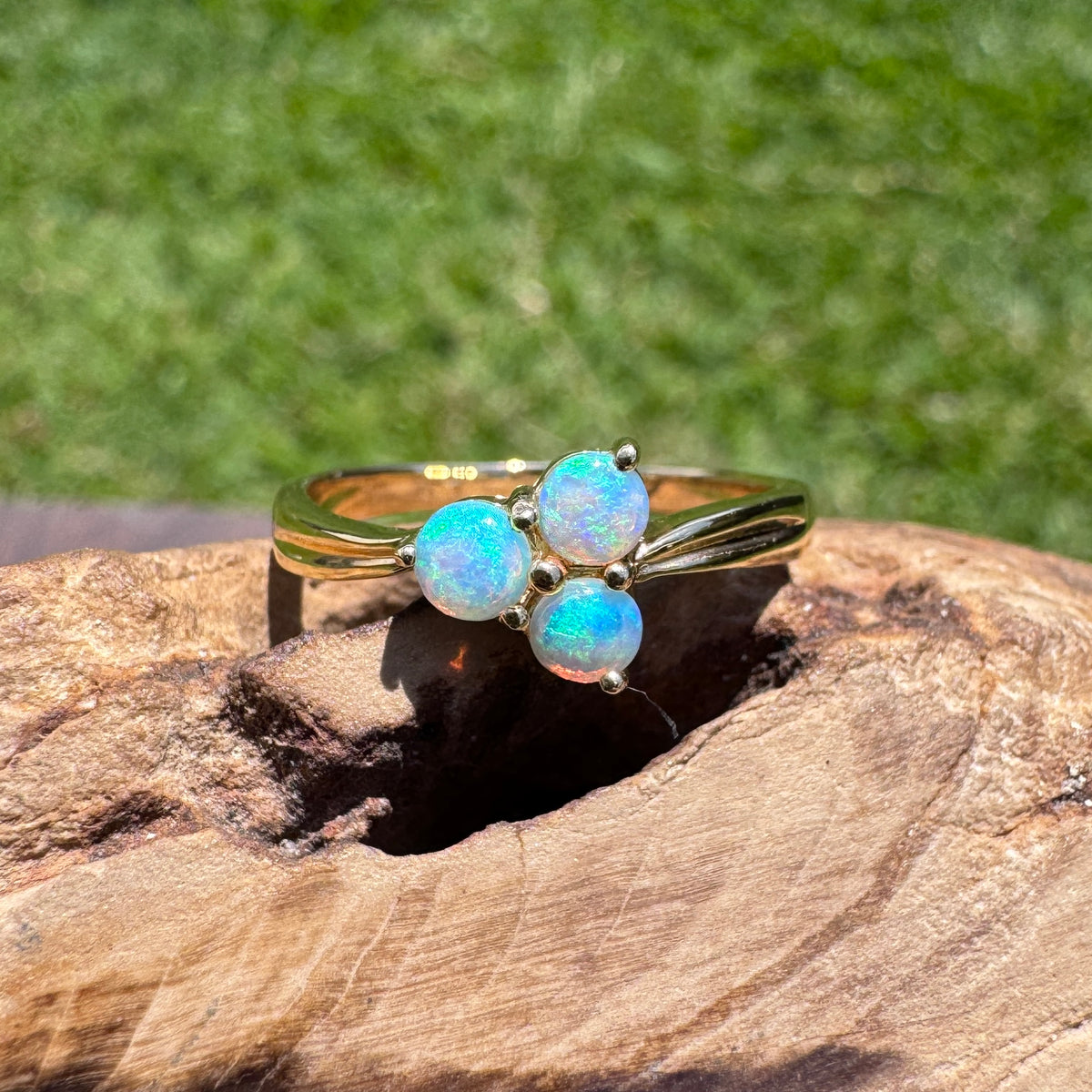 0.3ct Lightning Ridge Opal Ring ~ 'Kings Canyon Trio' | 14ct Yellow Gold | Solid Australian Opal