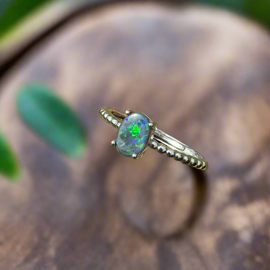 'Opal Rainfall' ~ Handcrafted 1.1ct Solid Lightning Ridge Semi-Black Opal Sterling Silver Ring