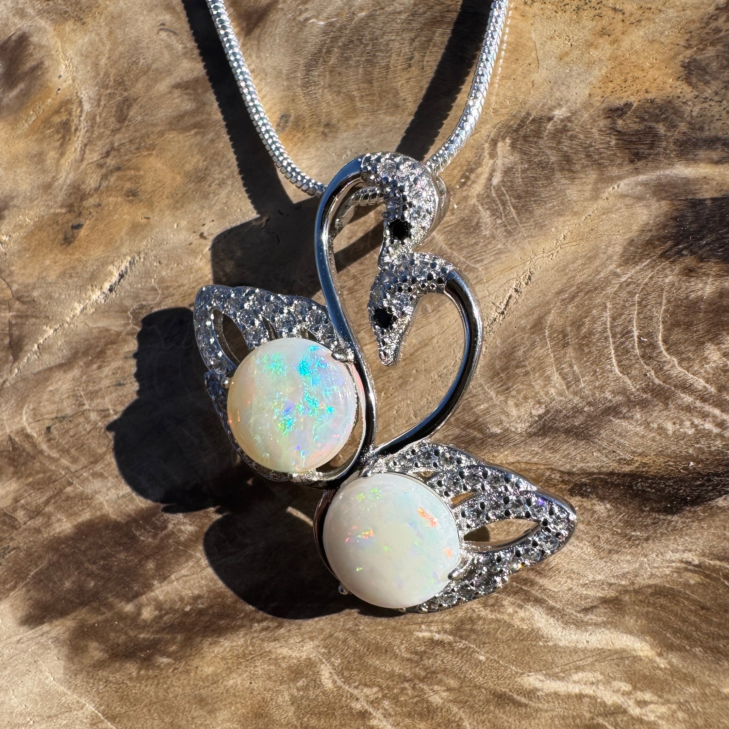 2.6ct Coober Pedy Opal Pendant Necklace ~ 'Thredbo Duo' | 925 Sterling Silver | Solid Australian Opal