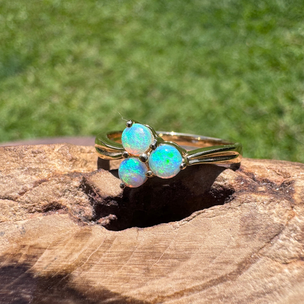 0.3ct Lightning Ridge Opal Ring ~ 'Kings Canyon Trio' | 14ct Yellow Gold | Solid Australian Opal