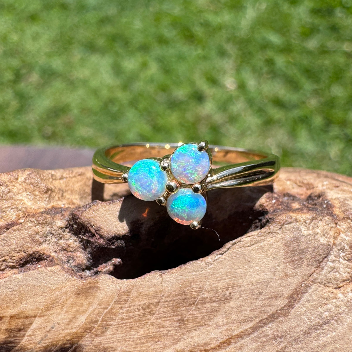 0.3ct Lightning Ridge Opal Ring ~ 'Kings Canyon Trio' | 14ct Yellow Gold | Solid Australian Opal