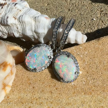 'Sunlit Path' ~ Handcrafted 2ct Solid Coober Pedy Opal and Cubic Zirconia Sterling Silver Earrings