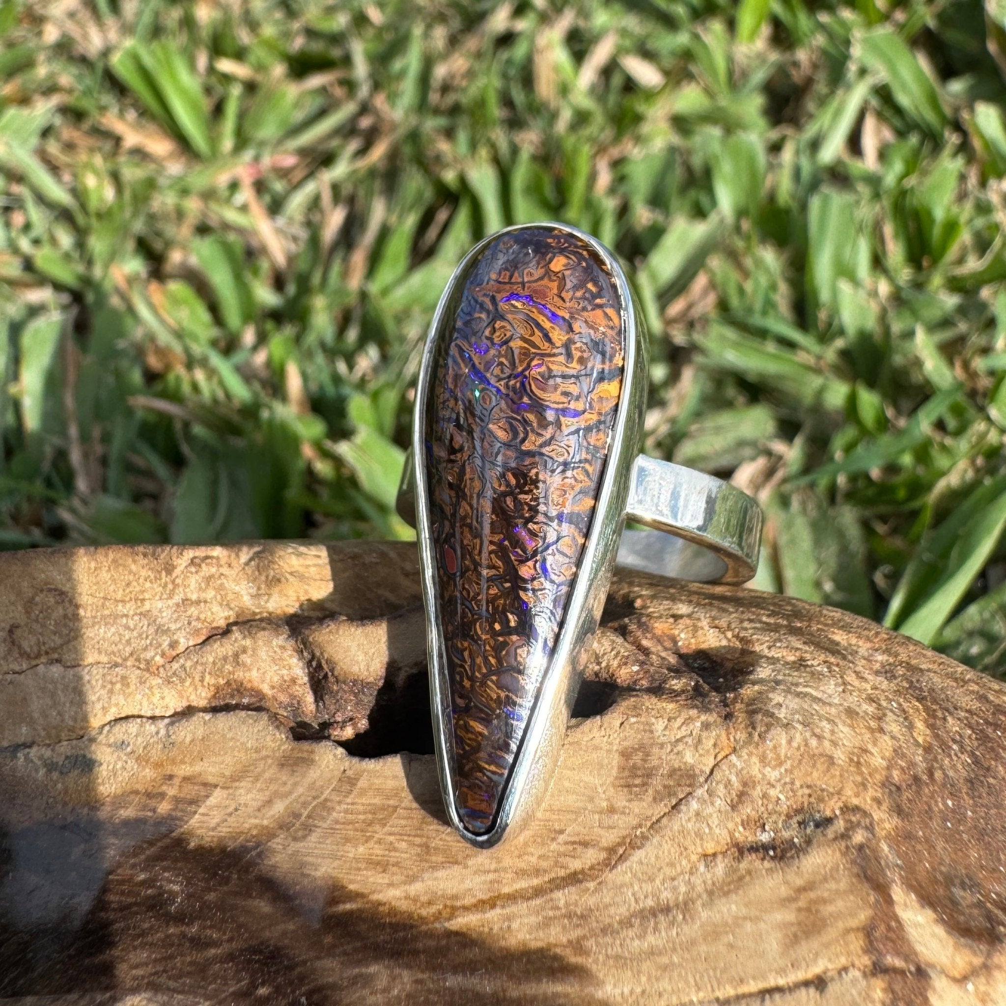9.6ct Solid Queensland Boulder Opal Ring 'Gulf Country Ember' | 925 Sterling Silver | Solid Australian Opal