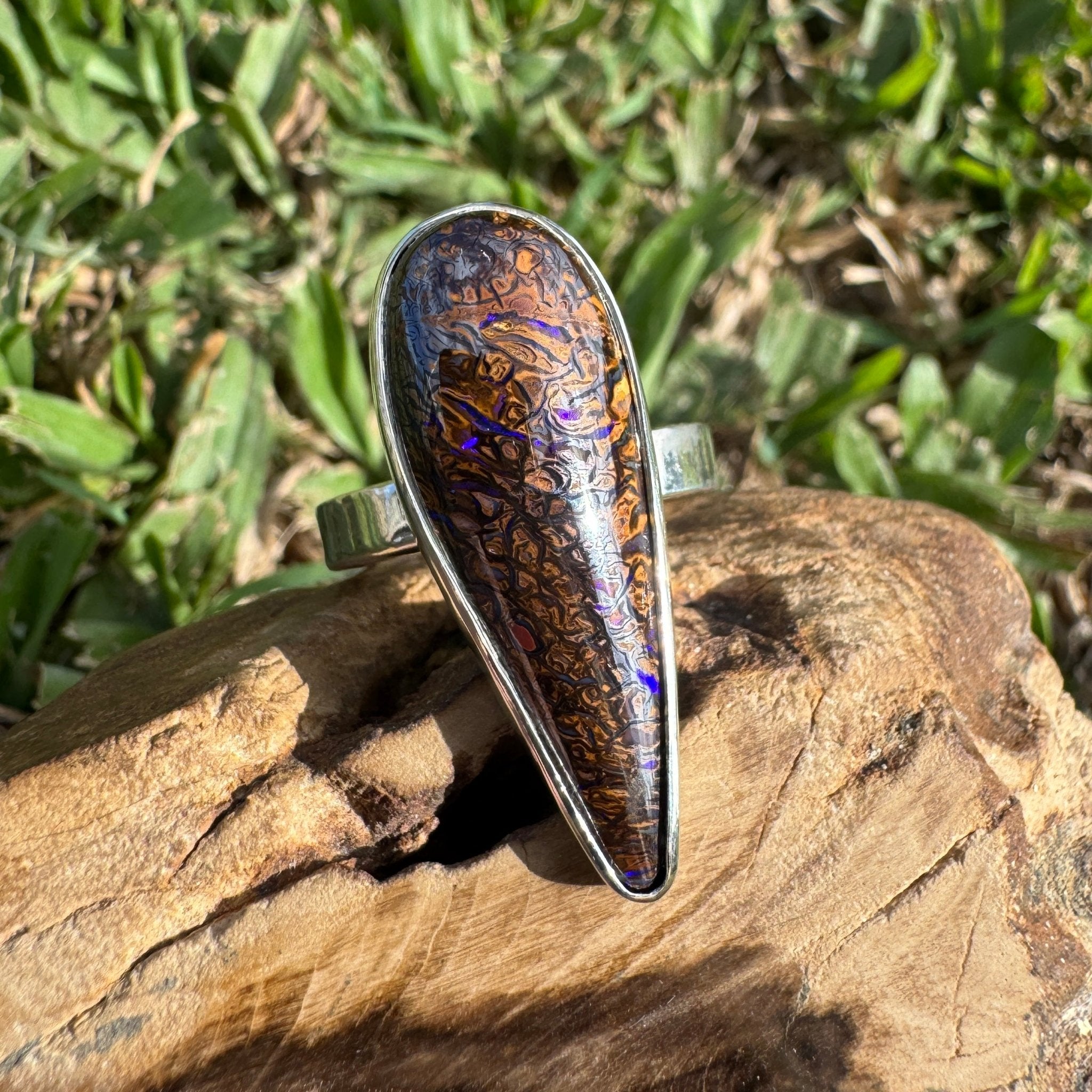 9.6ct Solid Queensland Boulder Opal Ring 'Gulf Country Ember' | 925 Sterling Silver | Solid Australian Opal