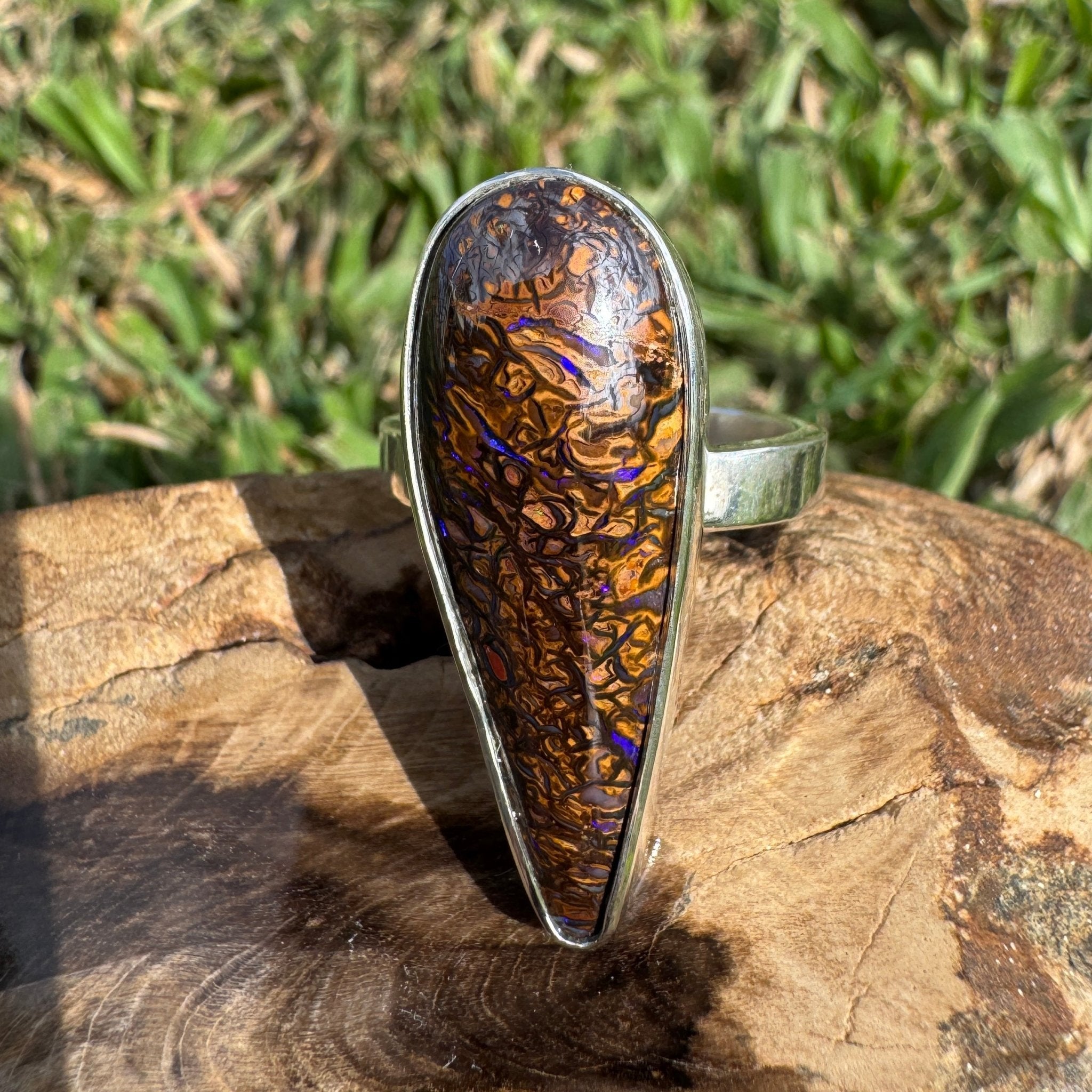 9.6ct Solid Queensland Boulder Opal Ring 'Gulf Country Ember' | 925 Sterling Silver | Solid Australian Opal
