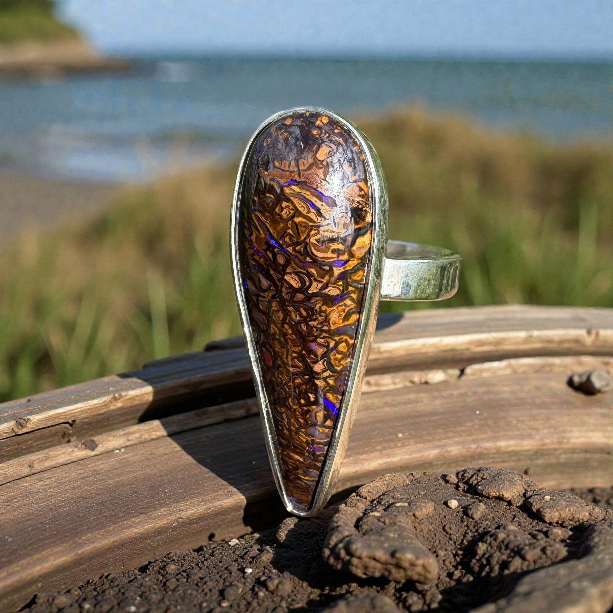 9.6ct Solid Queensland Boulder Opal Ring 'Gulf Country Ember' | 925 Sterling Silver | Solid Australian Opal