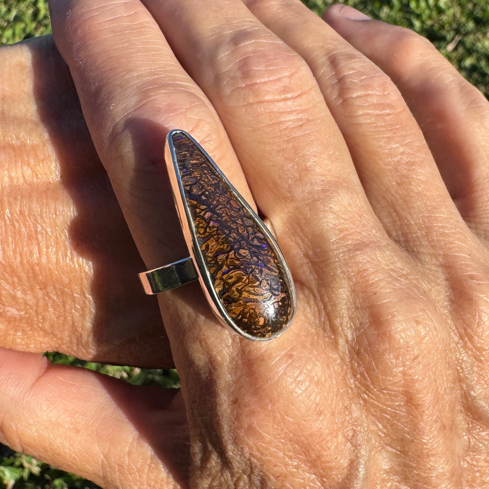 9.6ct Solid Queensland Boulder Opal Ring 'Gulf Country Ember' | 925 Sterling Silver | Solid Australian Opal