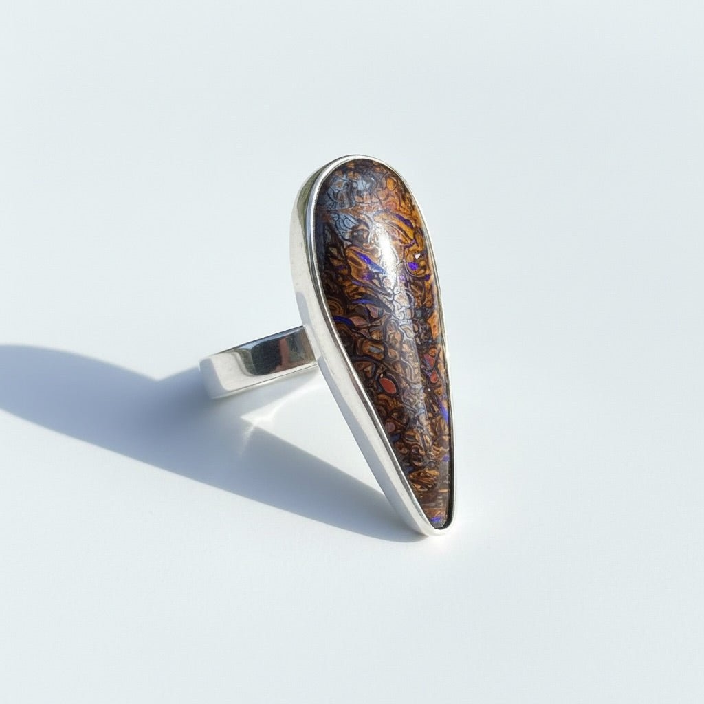 9.6ct Solid Queensland Boulder Opal Ring 'Gulf Country Ember' | 925 Sterling Silver | Solid Australian Opal