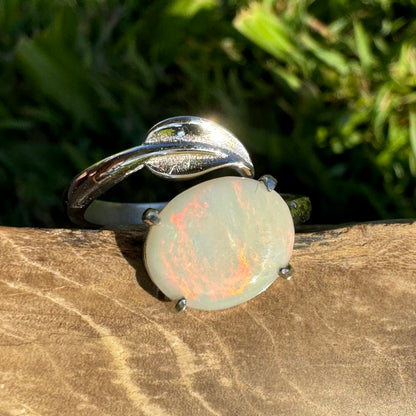 Handcrafted 2.4ct Solid Lighting Ridge Opal Sterling Silver Ring