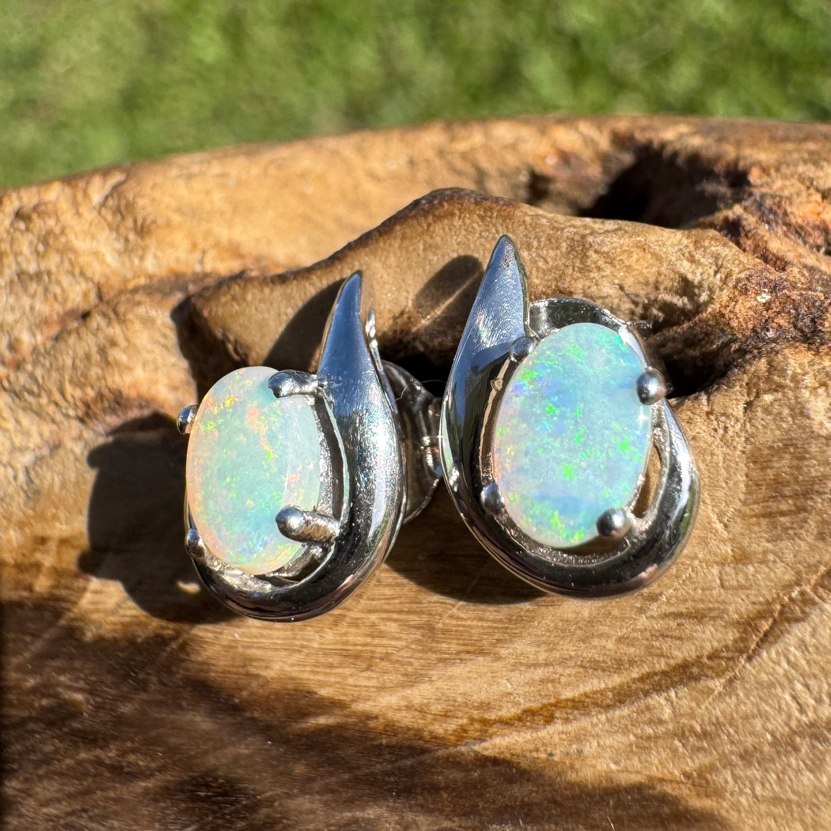 1ct Coober Pedy Opal Stud Earrings ~ 'Tidbinbilla Twin Light' | 925 Sterling Silver | Solid Australian Opal