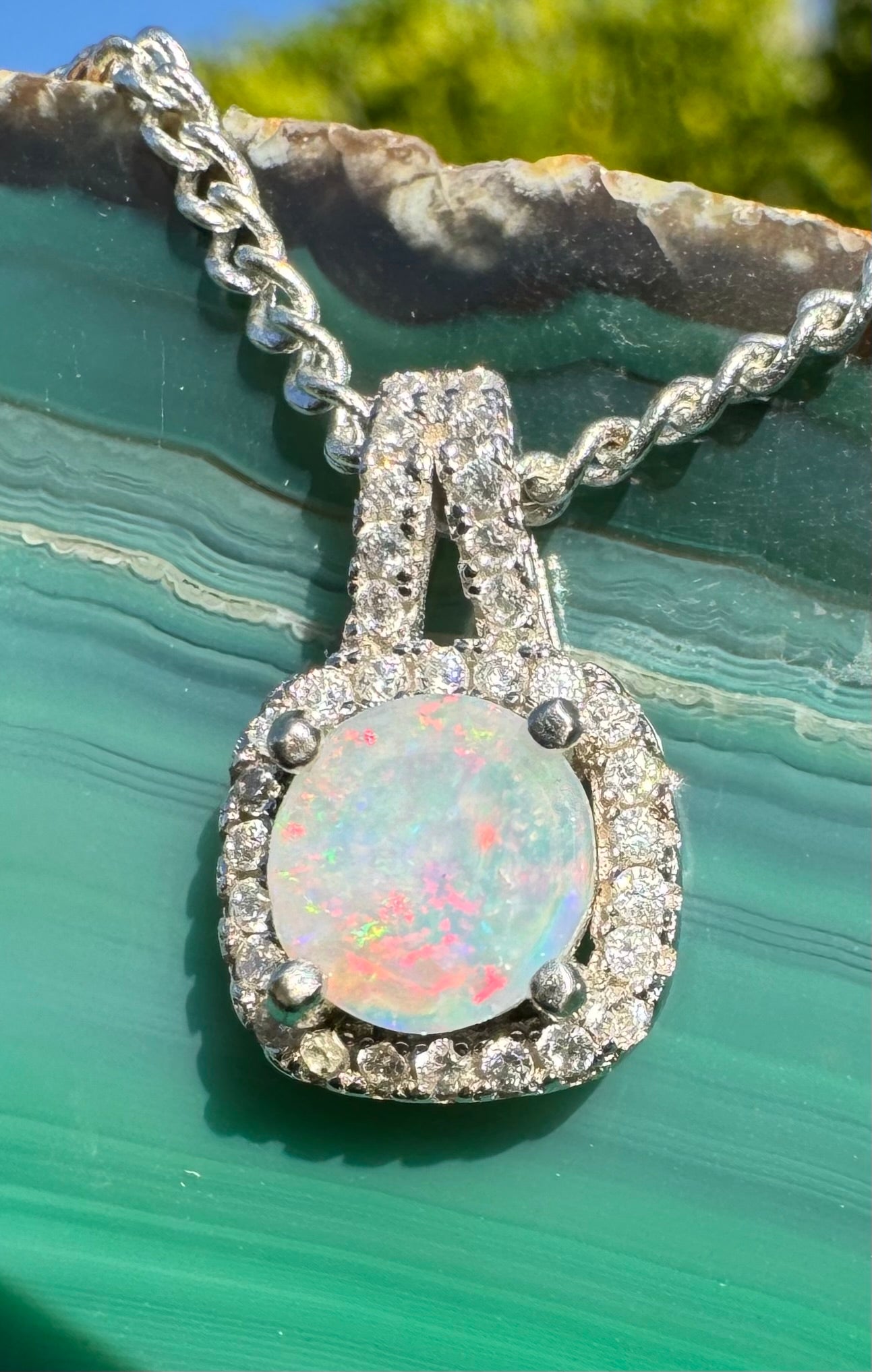 'Kimberley Glow' ~ Handcrafted 1.0ct Solid Lightning Ridge Opal and Cubic Zirconia Sterling Silver Pendant Necklace - Iona Opal Australia