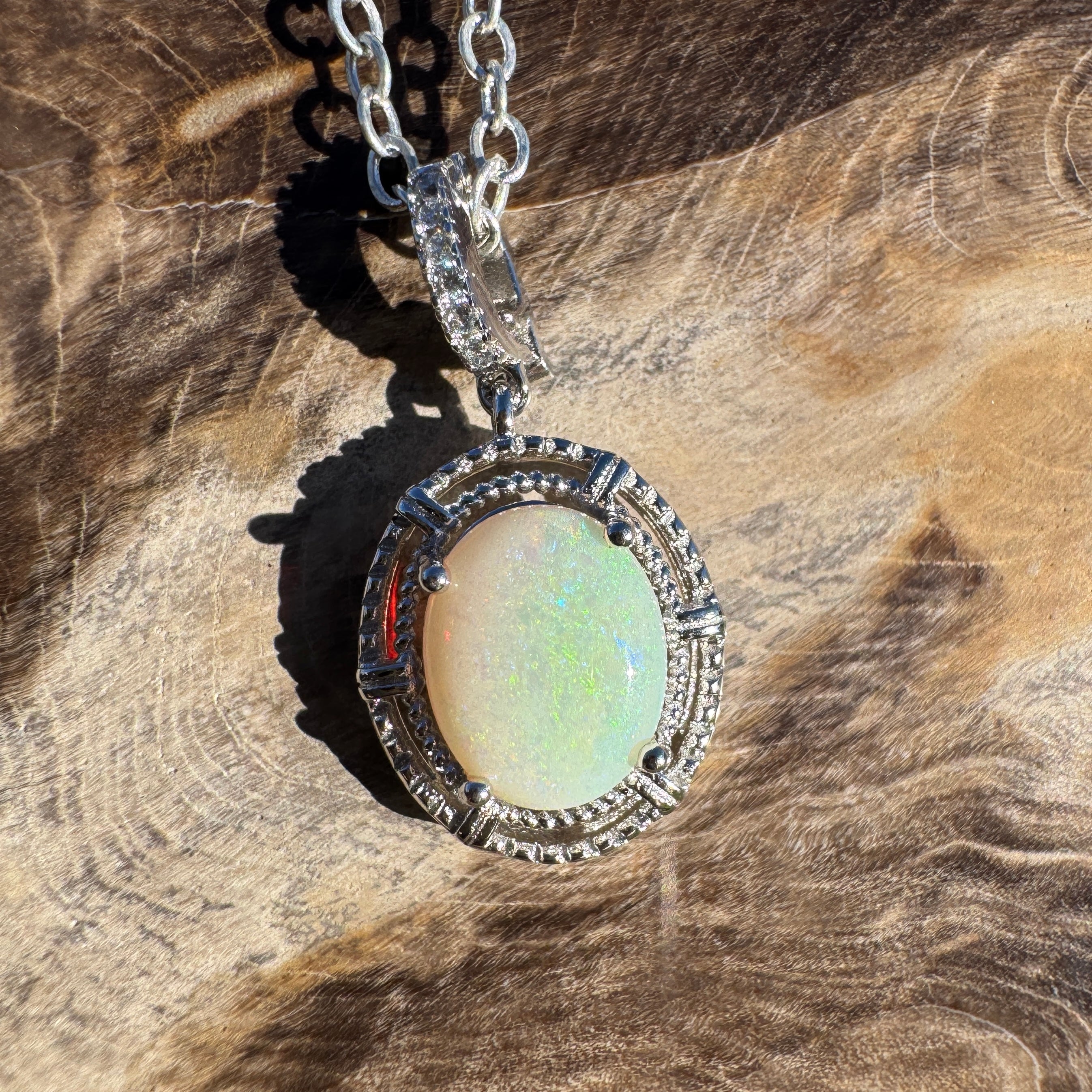 1.5ct Coober Pedy Opal Pendant Necklace ~ 'Atherton Mist' | 925 Sterling Silver | Solid Australian Opal
