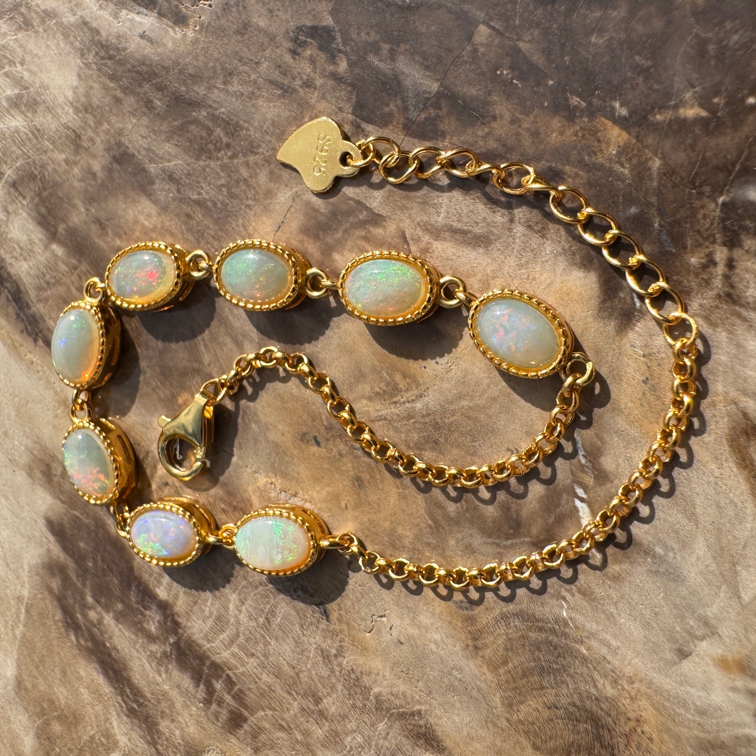 2.4ct Coober Pedy Opal Bracelet ~ 'Goulburn Gold' | Gold Coated 925 Sterling Silver | Solid Australian Opal