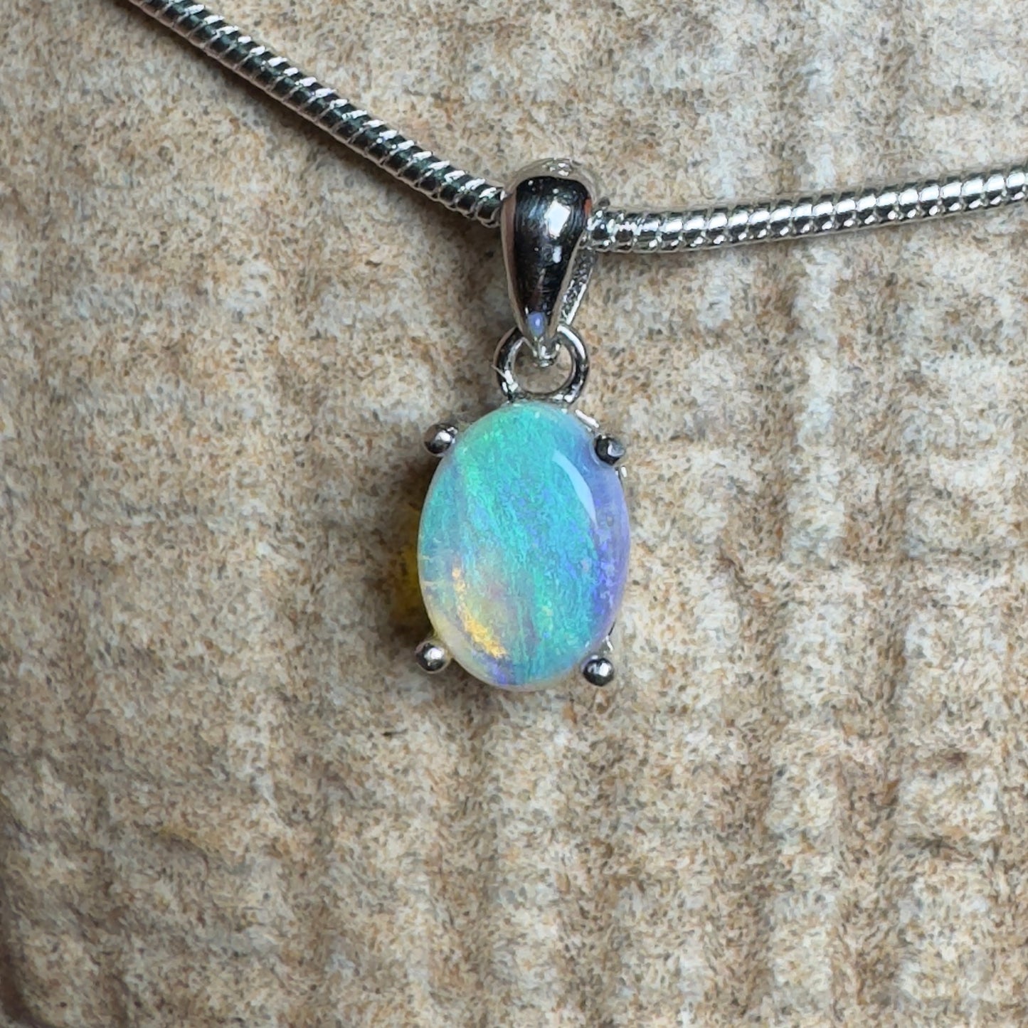 'Blue Ocean' ~ Handcrafted 0.8ct Solid Lightning Ridge Opal Sterling Silver Pendant Necklace