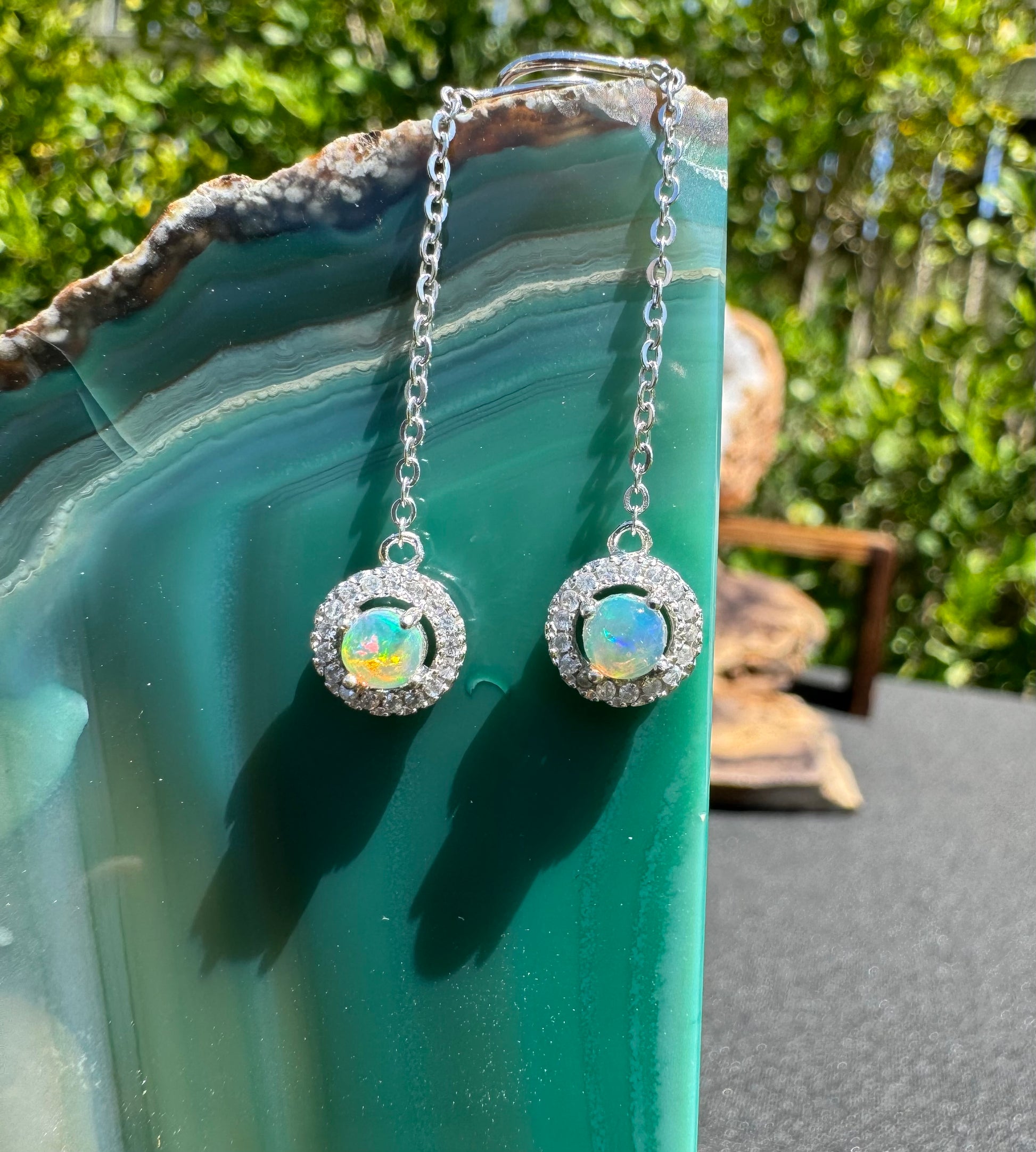 'Whitsunday Sparkle' ~ Handcrafted 0.7ct Solid Lightning Ridge Opal and Cubic Zirconia Earrings - Iona Opal Australia