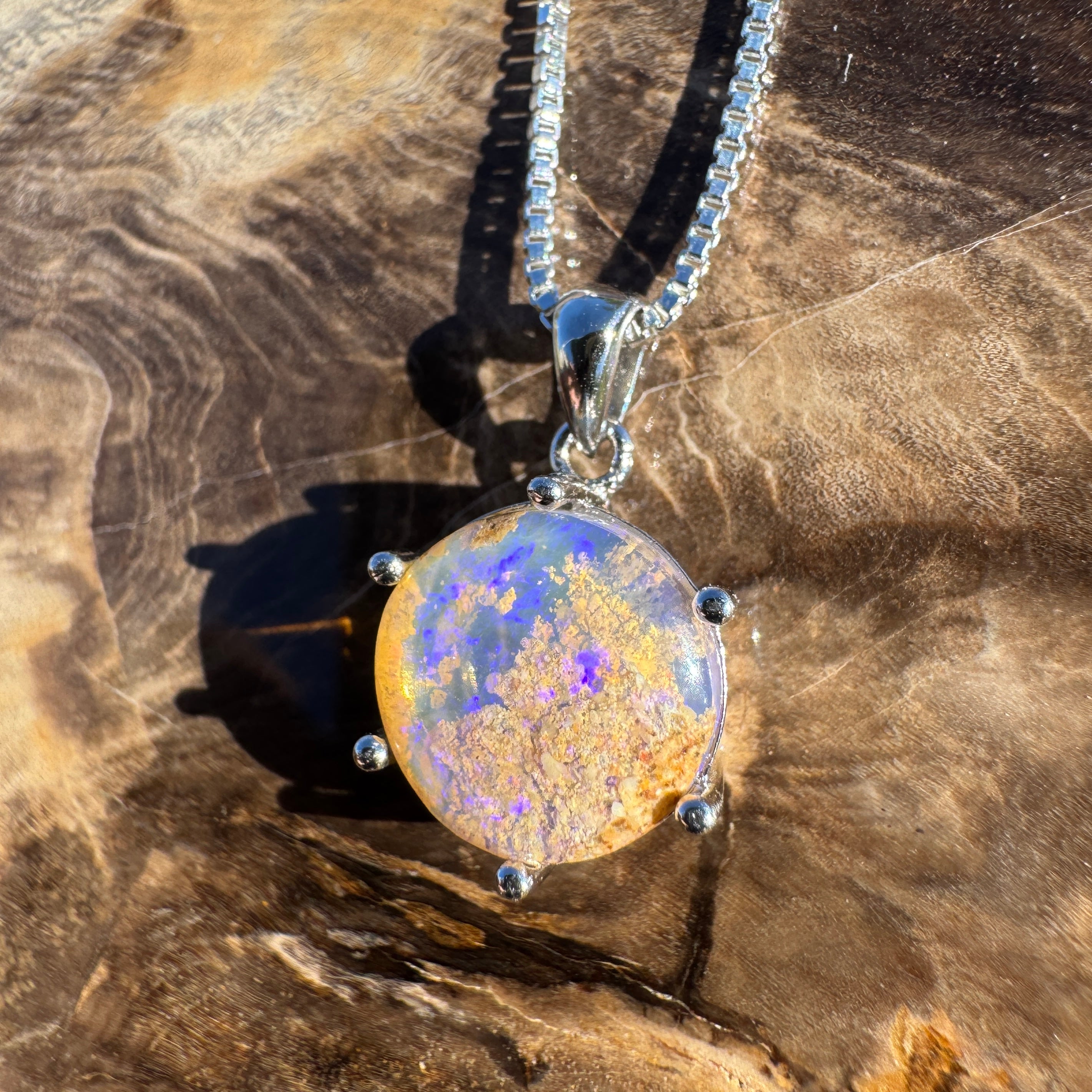 3.6ct Queensland Opal Pendant Necklace ~ 'Boulia Twilight' | 925 Sterling Silver | Solid Australian Opal
