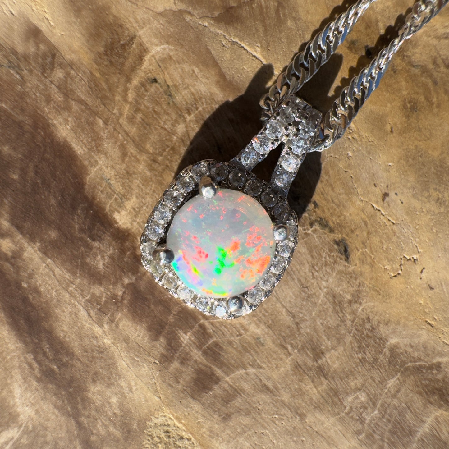 'Kimberley Glow' ~ Handcrafted 1.0ct Solid Lightning Ridge Opal and Cubic Zirconia Sterling Silver Pendant Necklace - Iona Opal Australia