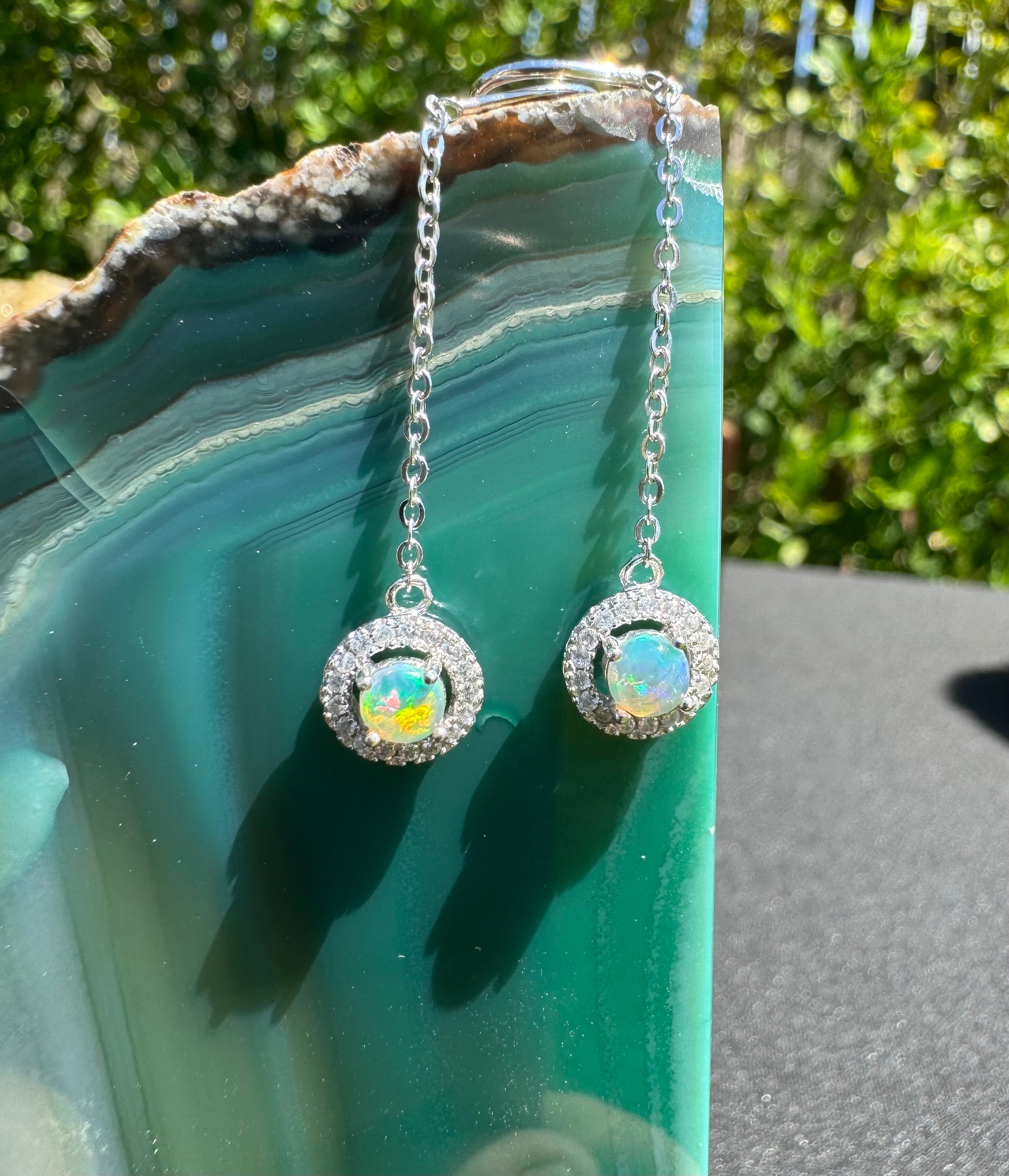 'Whitsunday Sparkle' ~ Handcrafted 0.7ct Solid Lightning Ridge Opal and Cubic Zirconia Earrings - Iona Opal Australia