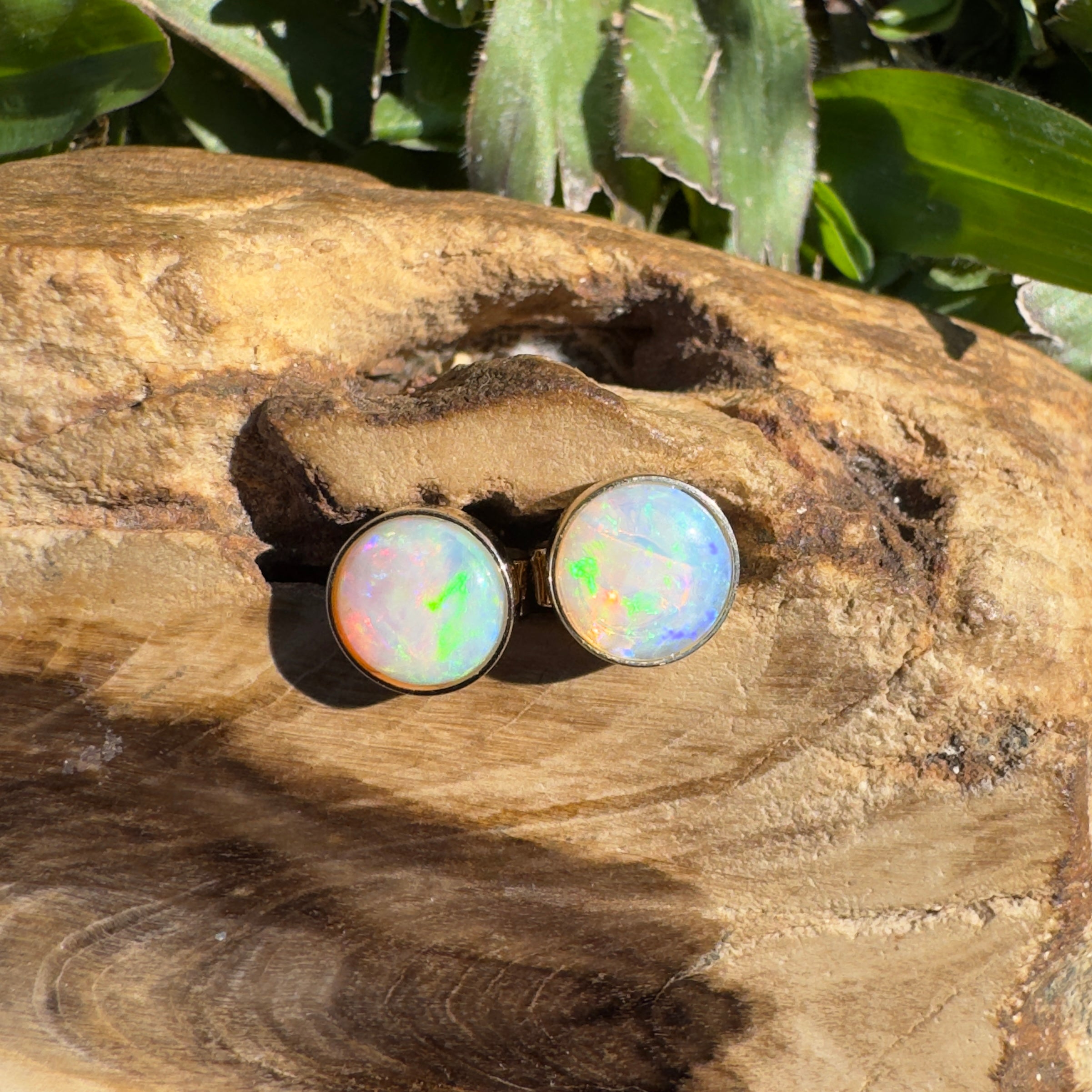 1.6ct Coober Pedy Opal Stud Earrings ~ 'Lorne Sunset' | 14ct Yellow Gold | Solid Australian Opal