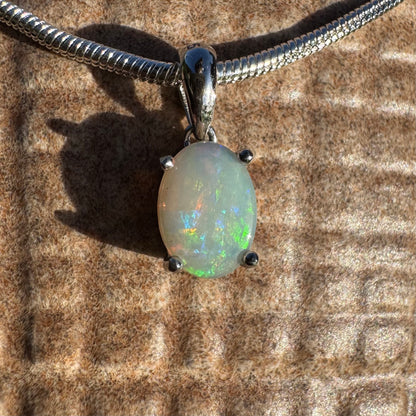 'Rainbow' ~ Handcrafted 0.8ct Solid Coober Pedy Opal Sterling Silver Pendant Necklace