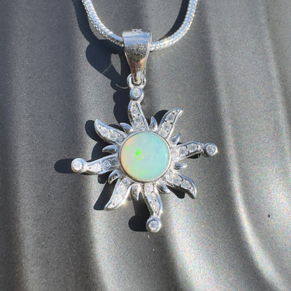 'Sun Gazer' ~ Handcrafted 0.8ct Solid Lightning Ridge Opal and Cubic Zirconia Sterling Silver Sun Pendant