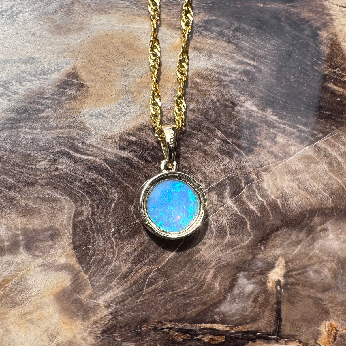 1.1ct Lightning Ridge Opal Pendant Necklace ~ 'Katherine Gorge Greens' | 14ct Yellow Gold | Solid Australian Opal