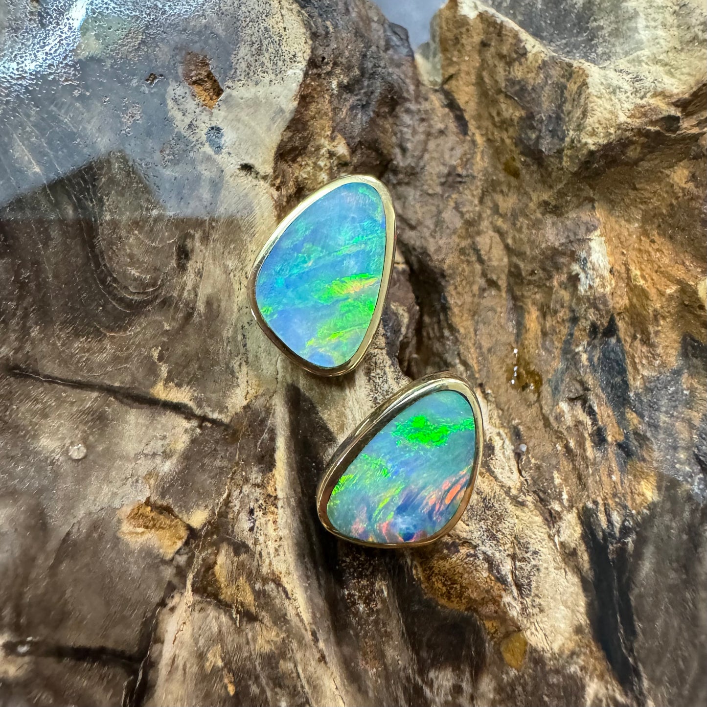 14ct Solid Gold Queensland Boulder Opal Earrings