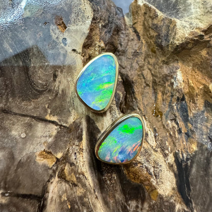 14ct Solid Gold Queensland Boulder Opal Earrings