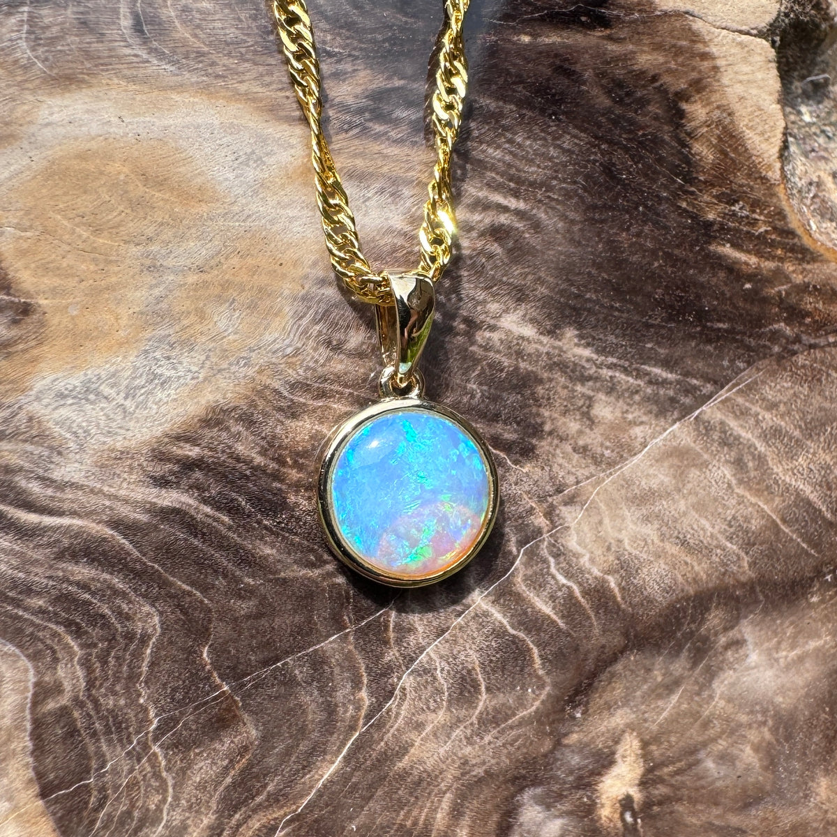 1.1ct Lightning Ridge Opal Pendant Necklace ~ 'Katherine Gorge Greens' | 14ct Yellow Gold | Solid Australian Opal