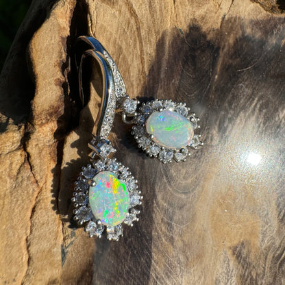 1.2ct Solid Coober Pedy Opal and Cubic Zirconia Sterling Silver Earrings